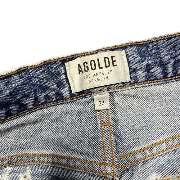 AGOLDE Womens Distressed Cut Off Denim Shorts Size 23 Button Fly Boho - Picture 4 of 5